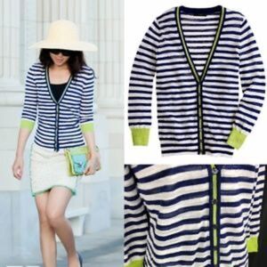J. Crew Stripe Gauze Cardigan Sweater White Navy Size XS Style 85093